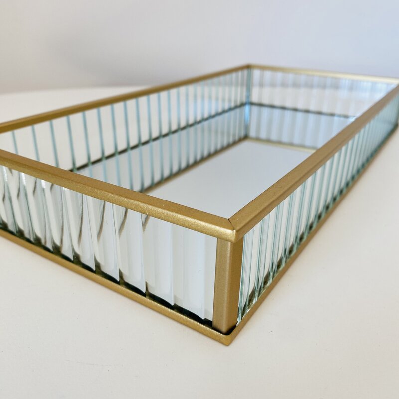 Bandeja Decorativa c/ Espelho - Dourado - C30xL15xA4CM