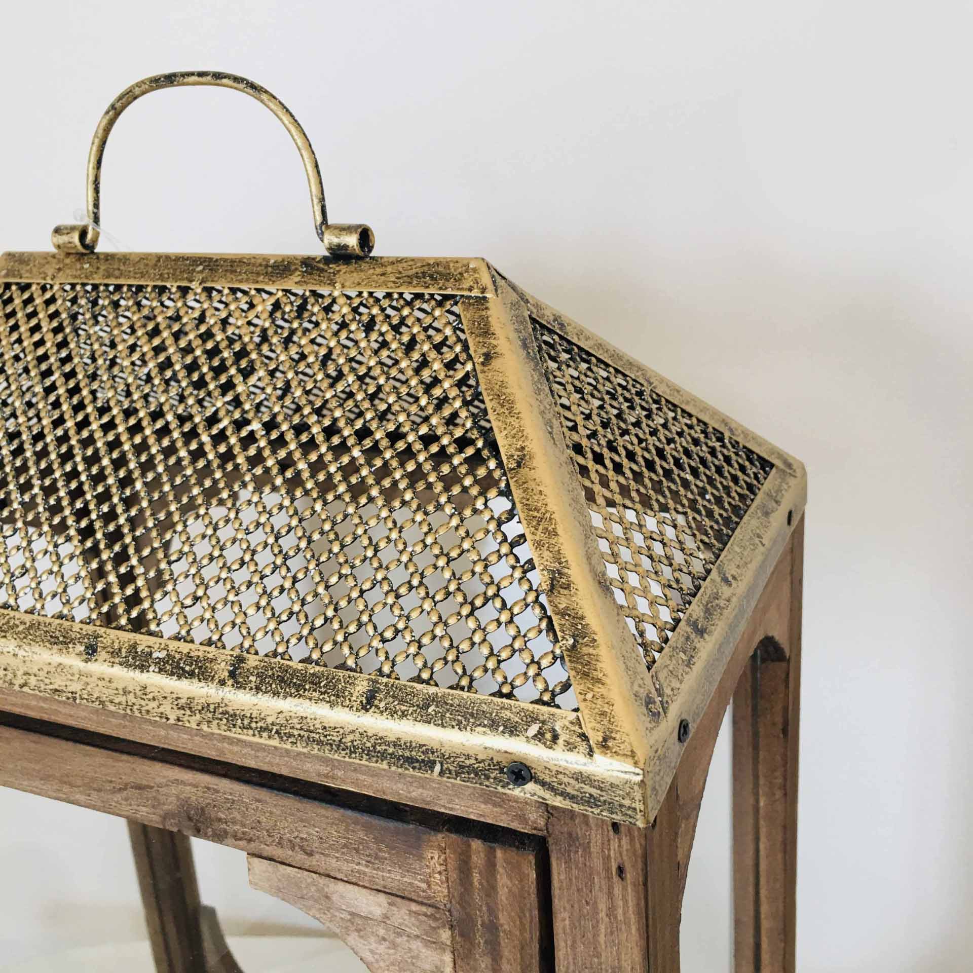 Lanternas | Madeira e Metal | Castanho e Dourado