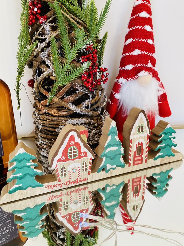 Placa Decorativa de Natal - Madeira - C30xL2.5xA10CM