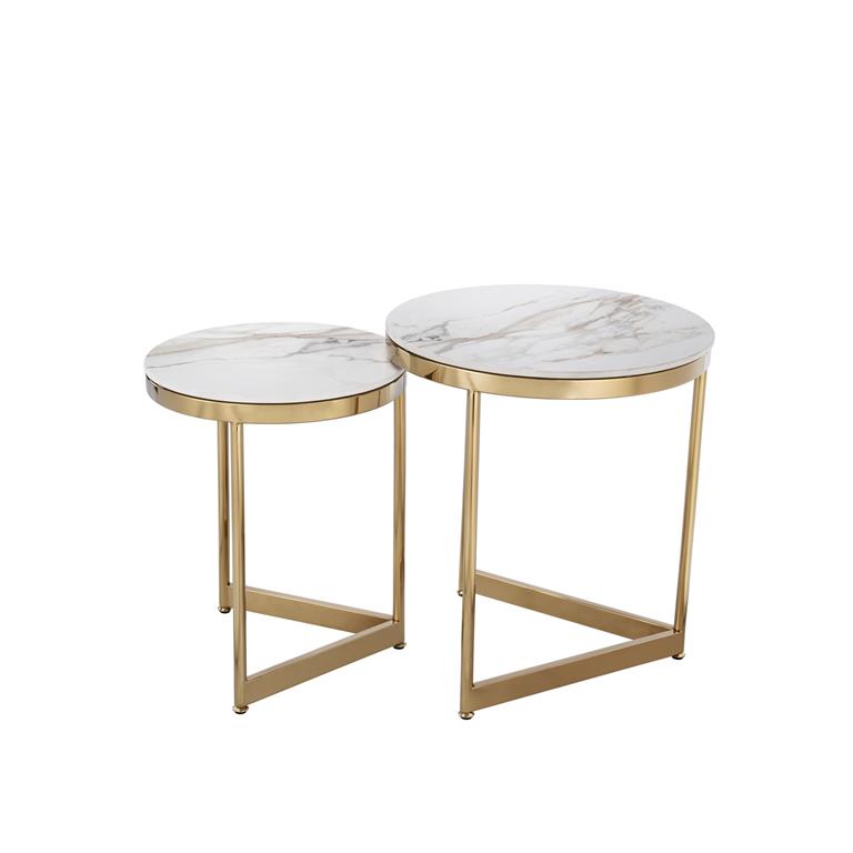 Conj Mesas de Apoio - INOX Dourado Mármore - C50xL50xA55CM / C40xL40xA50CM
