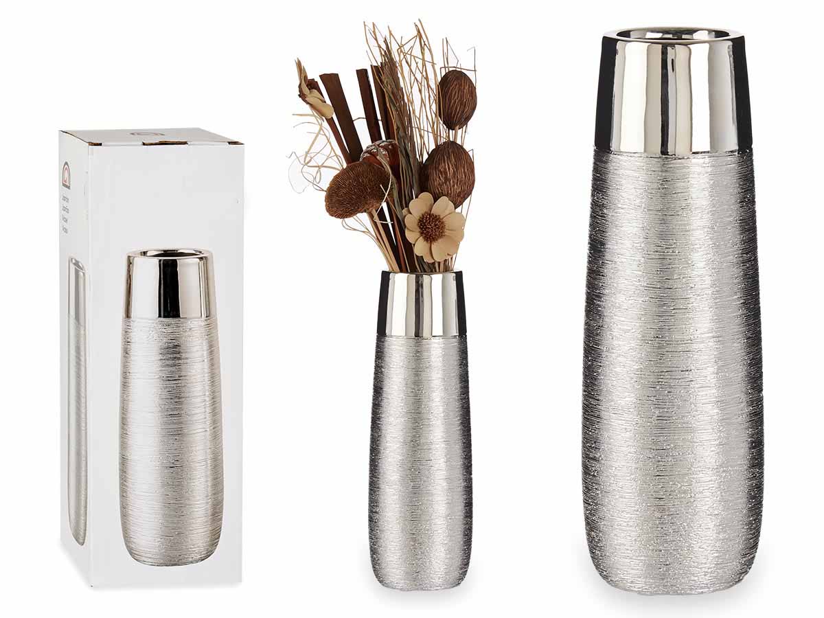 Jarra Decorativa | Cerâmica | Prata | 10x10x30CM