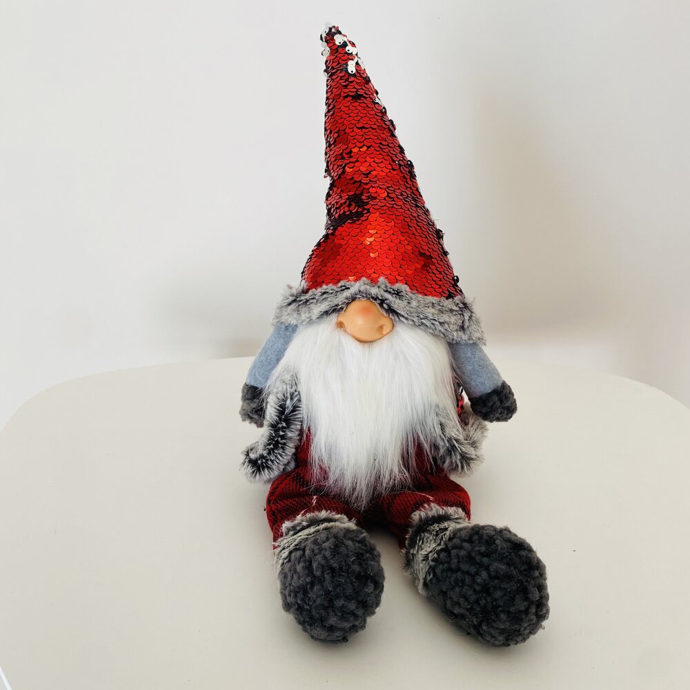 Pai Natal em Tecido - Vermelho e Cinza - C18xL13xA32CM