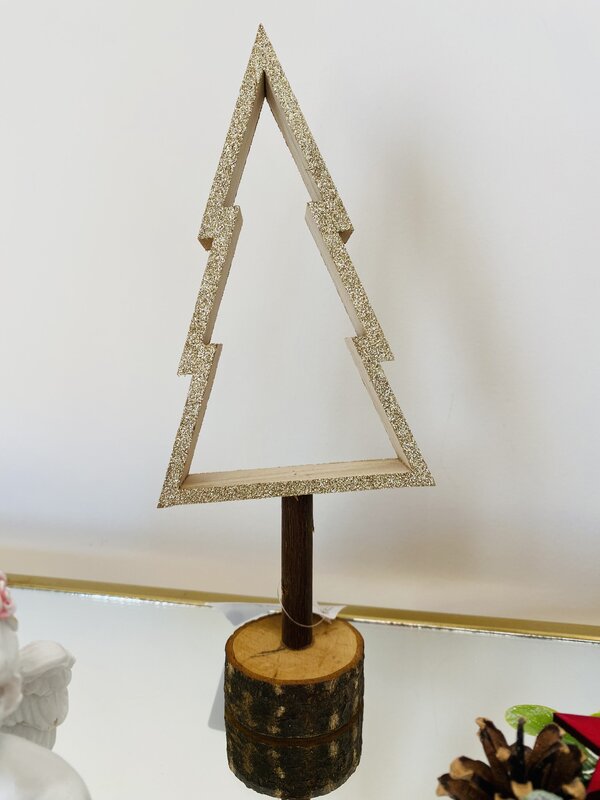 Árvore de Natal Decorativa em Madeira – Dourada - C10xL5.5xA24CM