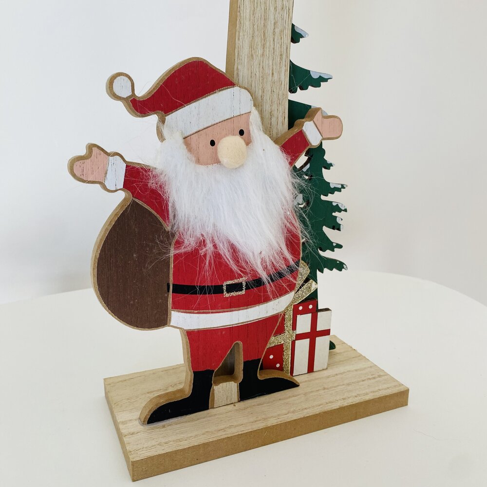 Natal - Candeeiro Farol em Madeira c/ Pai Natal - C18xL9xA57CM