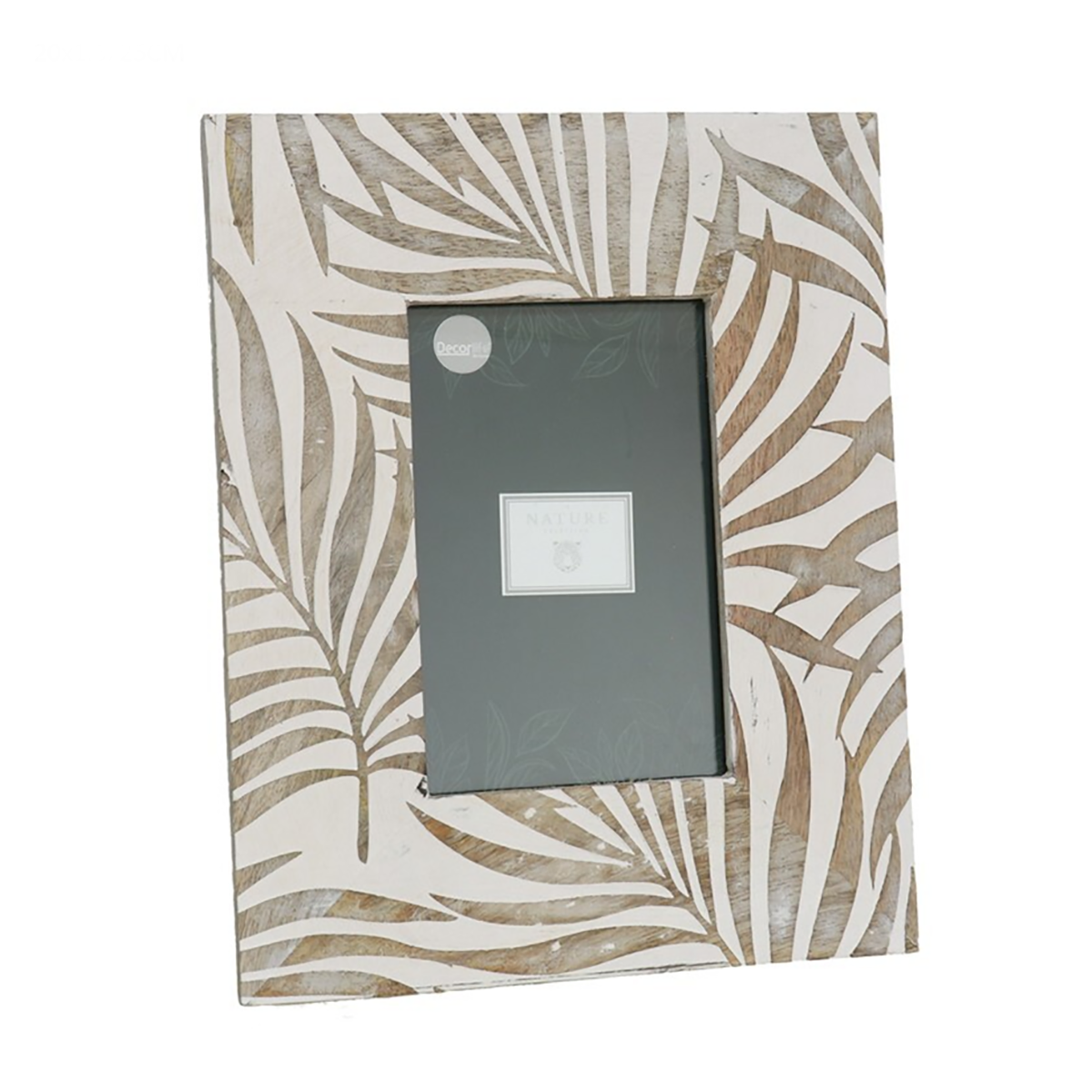 Moldura decorativa em madeira com padrão de folhas castanhas e bege