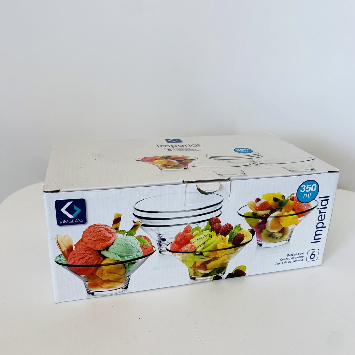 Conjunto de 6 taças de vidro transparente para sobremesa em caixa branca