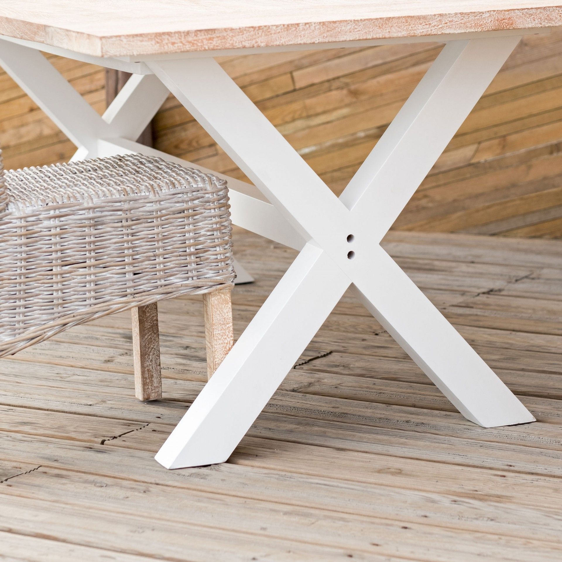 Mesa - Interior ou Exterior - Madeira - Branco e Castanho -  C200XL100XA67CM