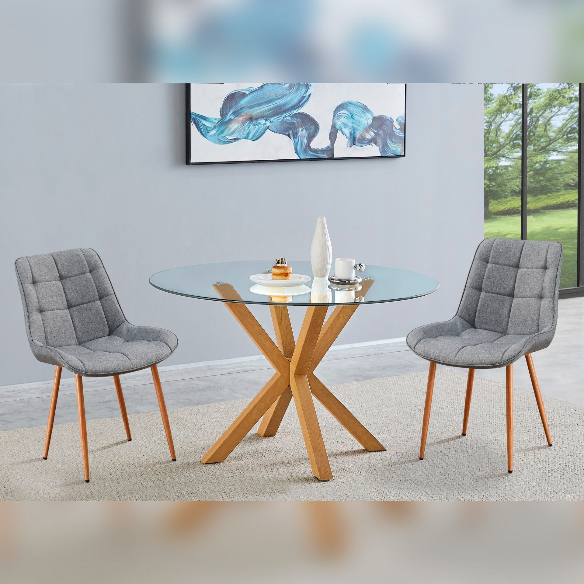 Mesa Redonda em Madeira e Vidro -  120x75x120