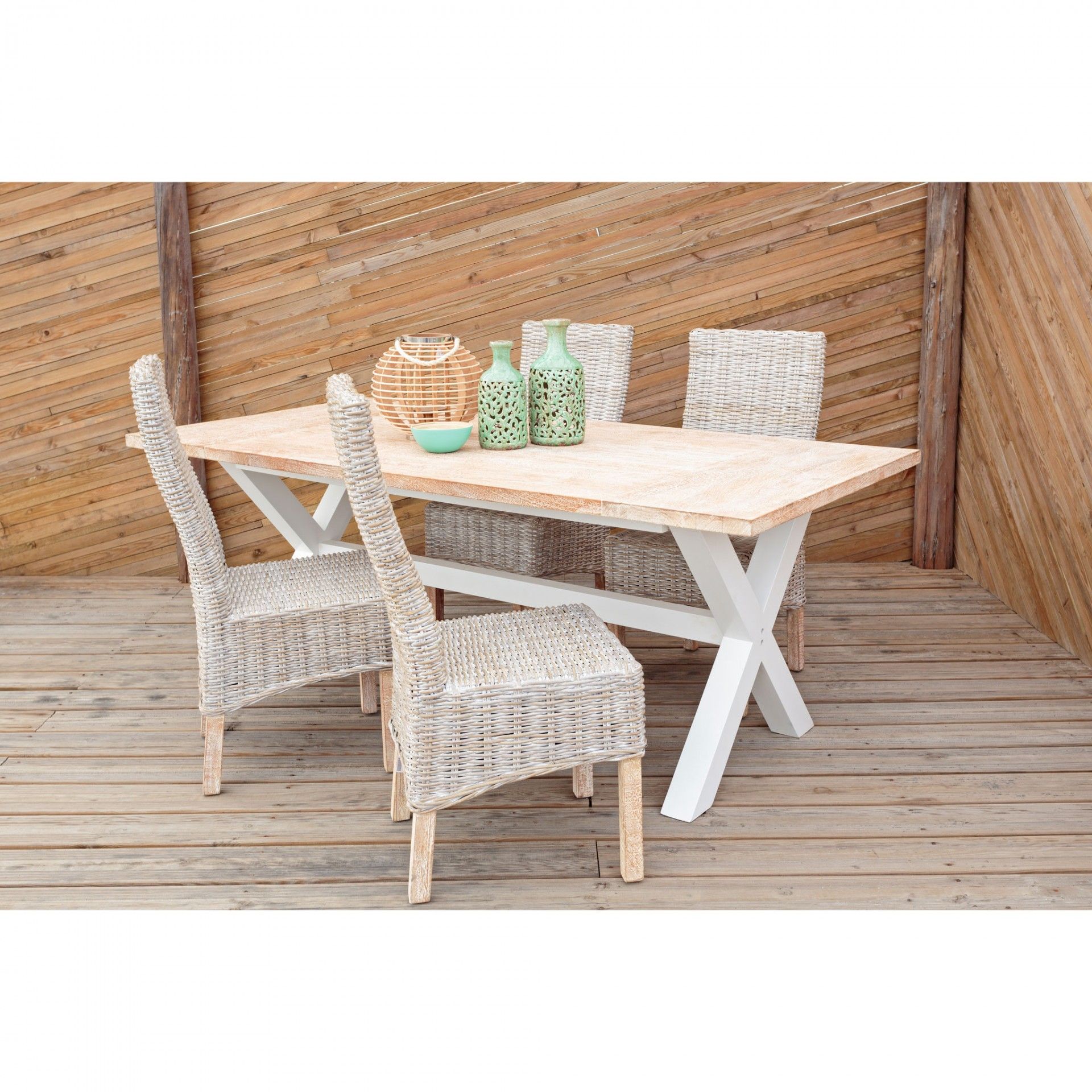 Mesa - Interior ou Exterior - Madeira - Branco e Castanho -  C200XL100XA67CM