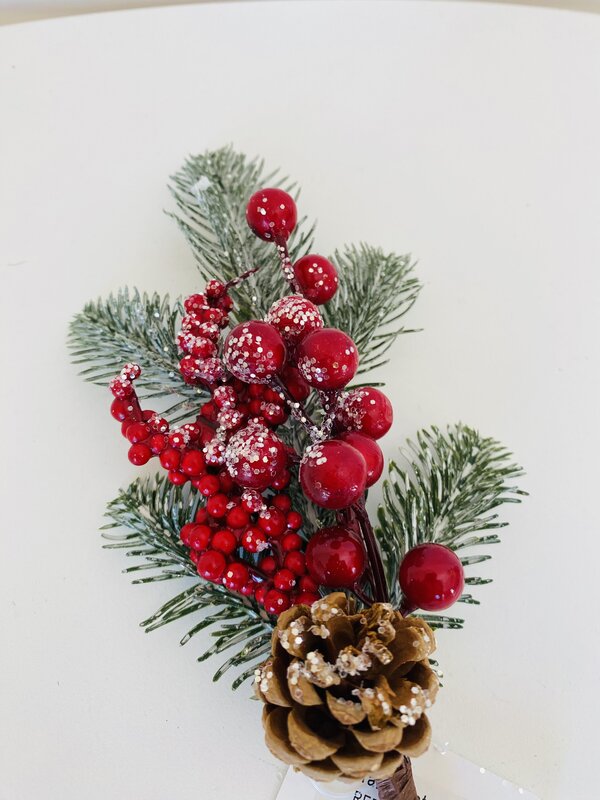 Decoração para árvore de Natal - Haste com Bagos e Pinha - 30CM