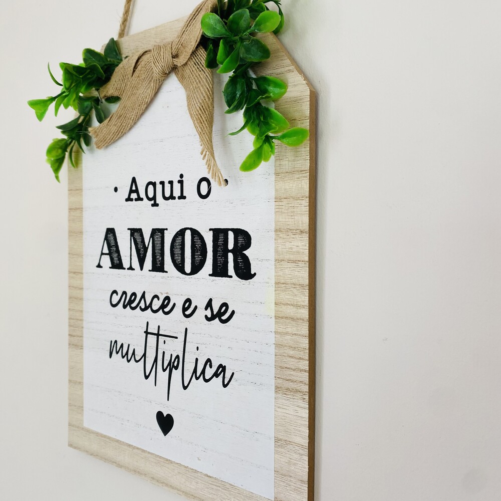 Placa de Parede - C21.5xL0.5xA30CM - Madeira - O Amor se Multiplica