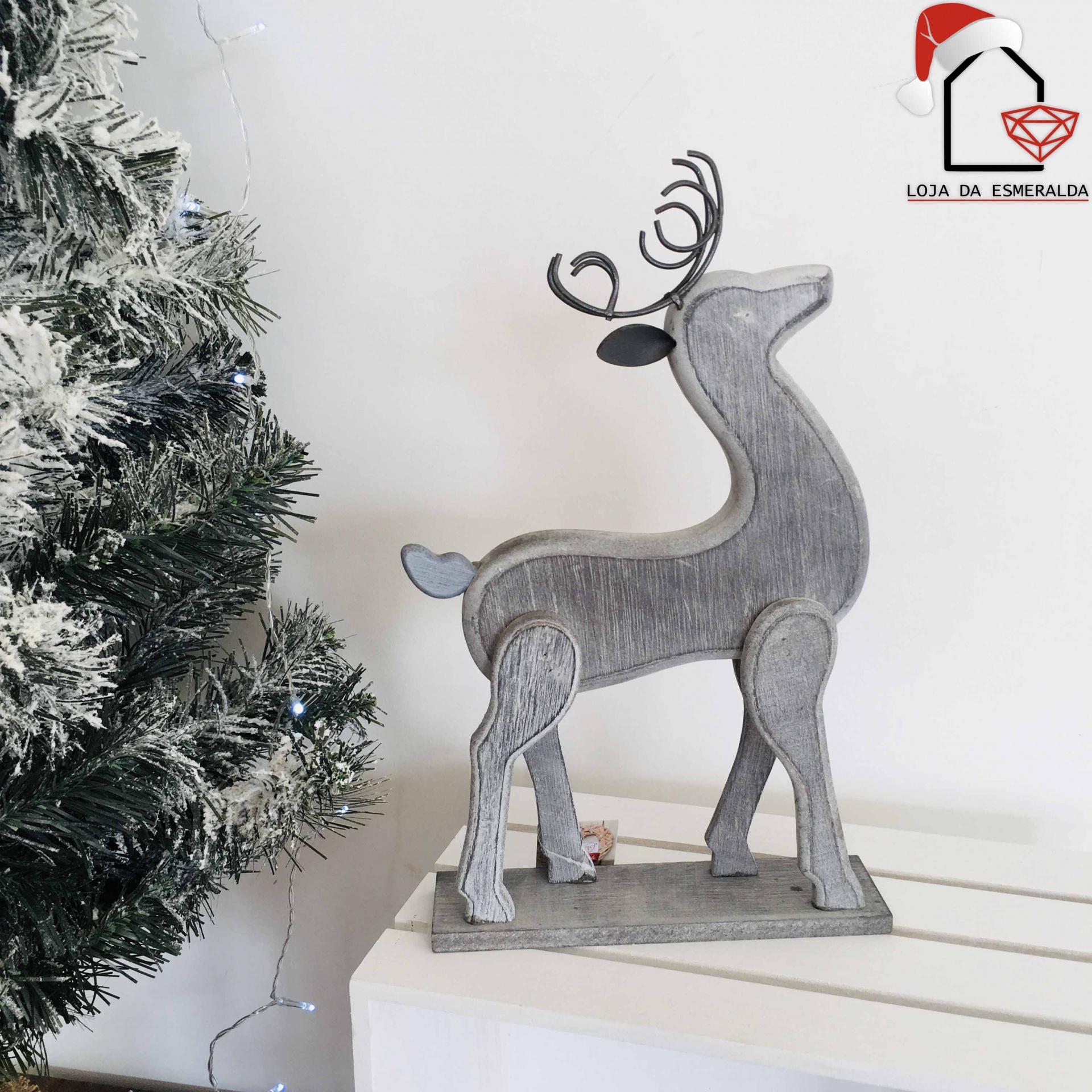 Rena Decorativa em Madeira Cinza 34X5.5X21CM