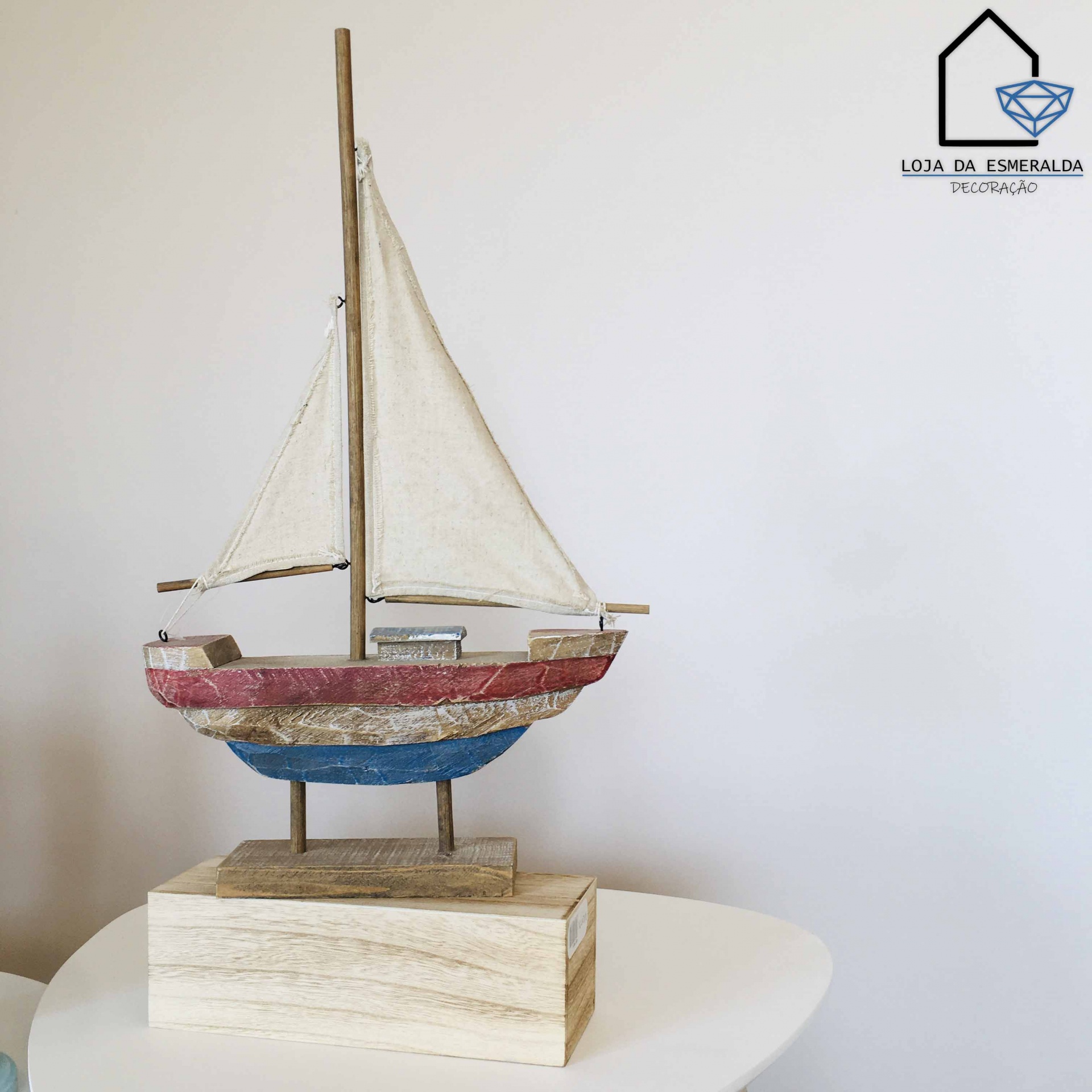 Barco em Madeira Decorativo | 31x7x54CM