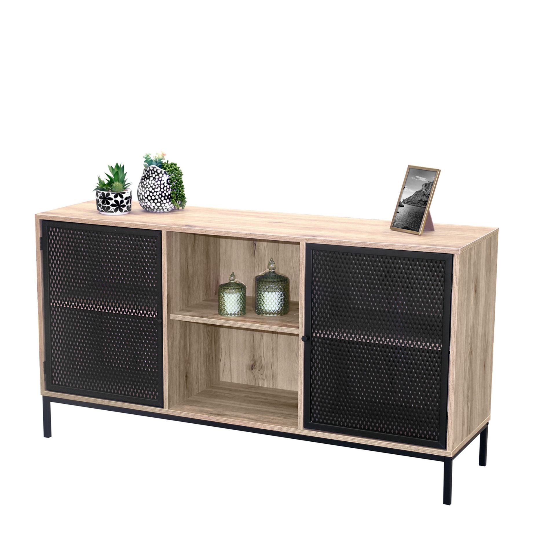 Aparador Madeira e Metal Preto | 140*40*75CM