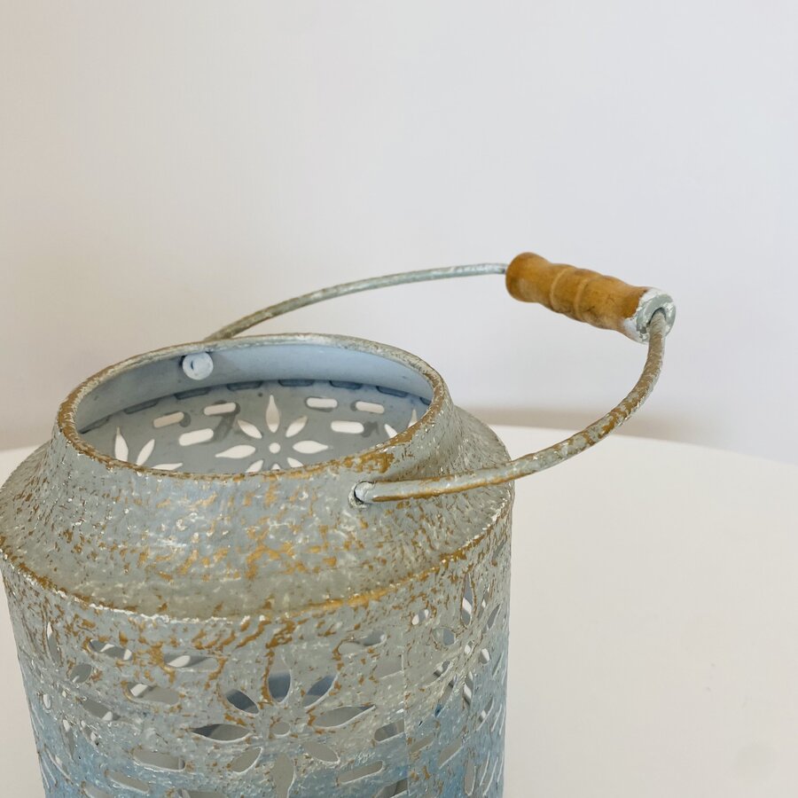 Lanterna Decorativa - Metal - Cinza e Azul - C12xA12xL12CM