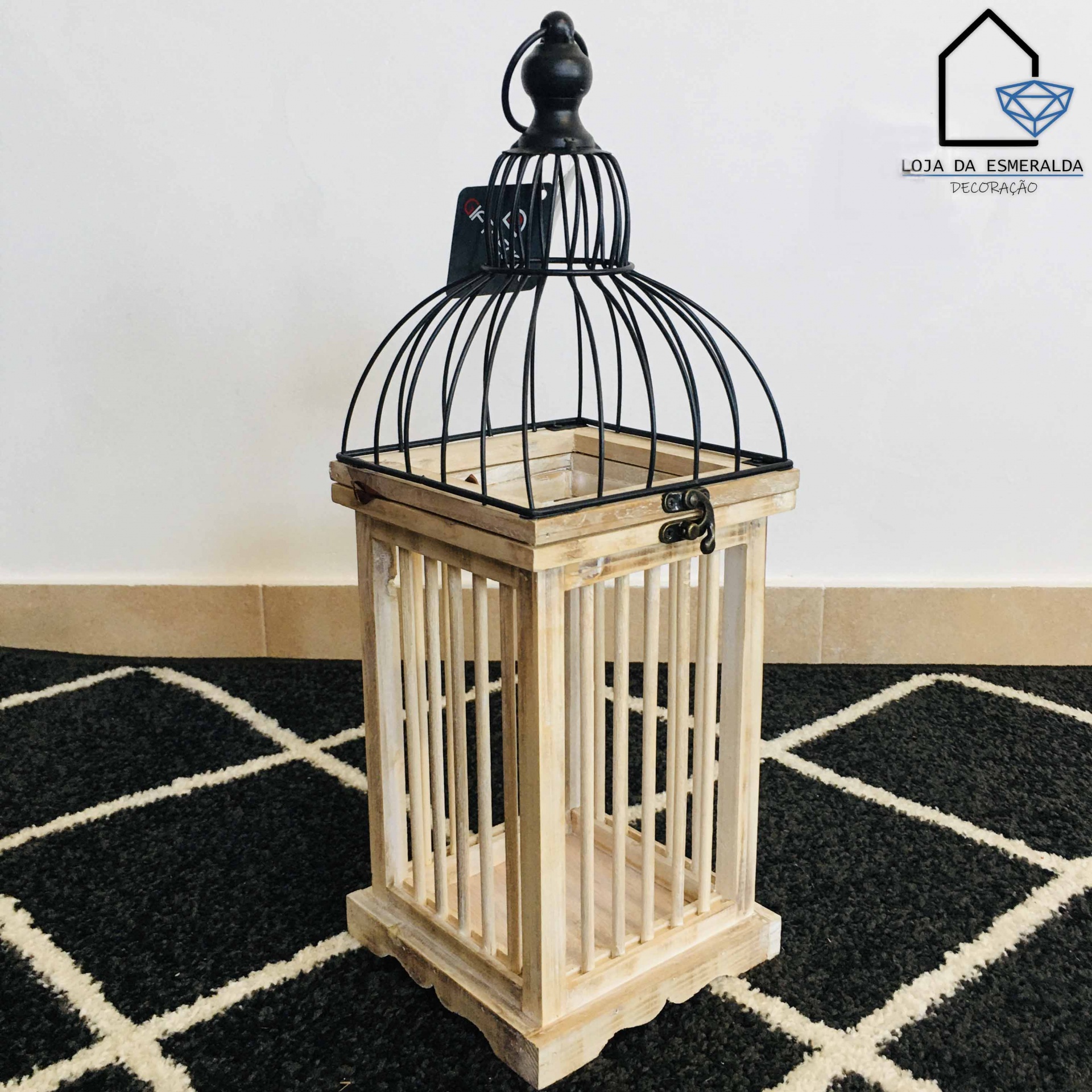 Gaiola Decorativa Madeira & Metal | 16.5x16.5x46CM