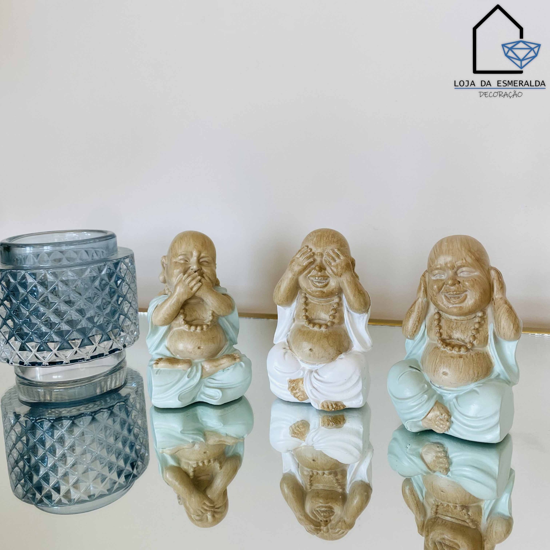 Conjunto 3 Monges Cego Surdo e Mudo Dourado 5.5x6x9CM