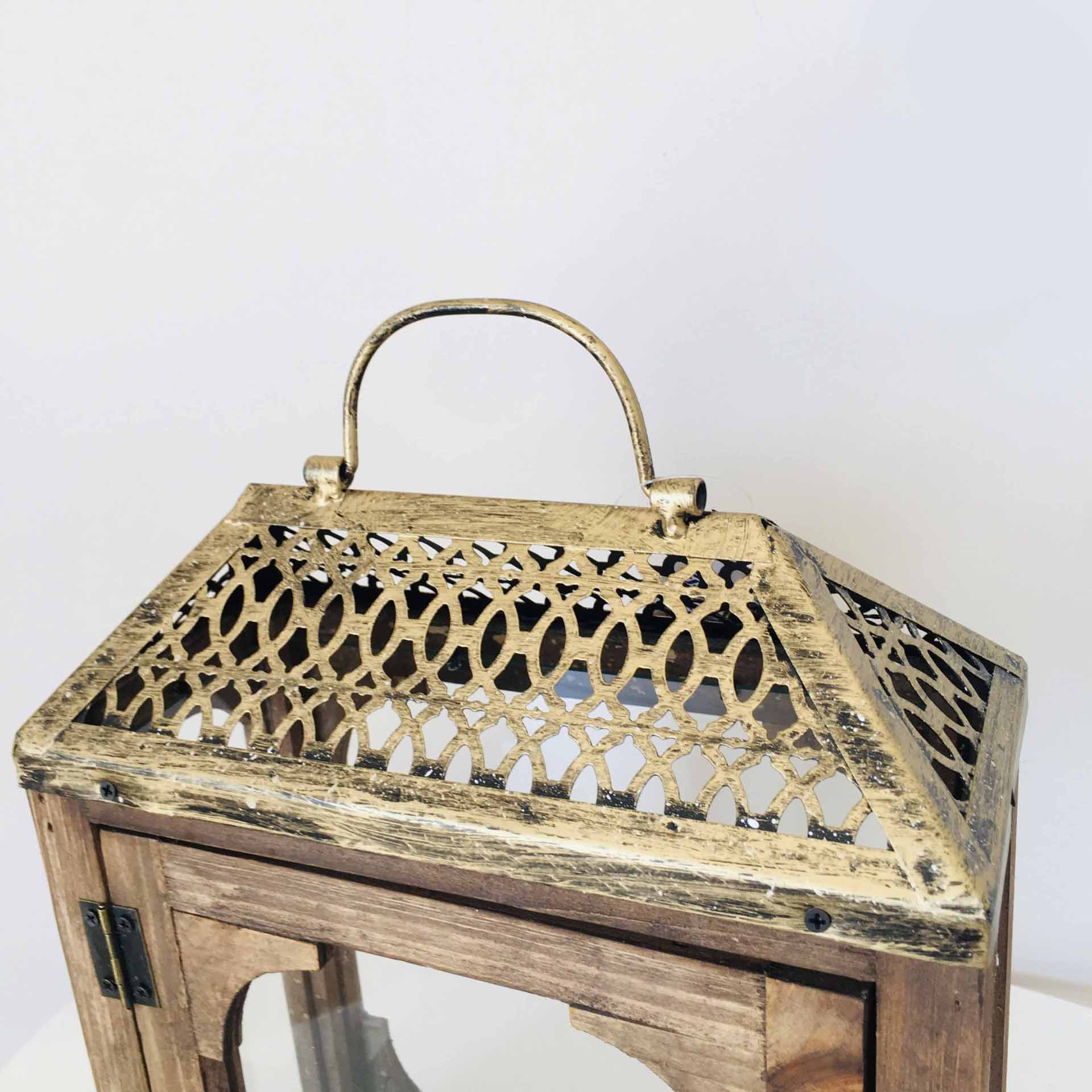 Lanternas | Madeira e Metal | Castanho e Dourado