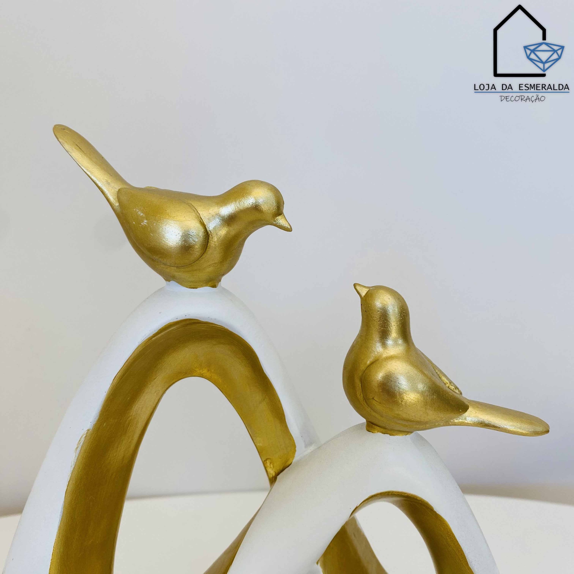 Peça Decorativa - Pássaros - Dourado e Branco - 18x5x22 CM