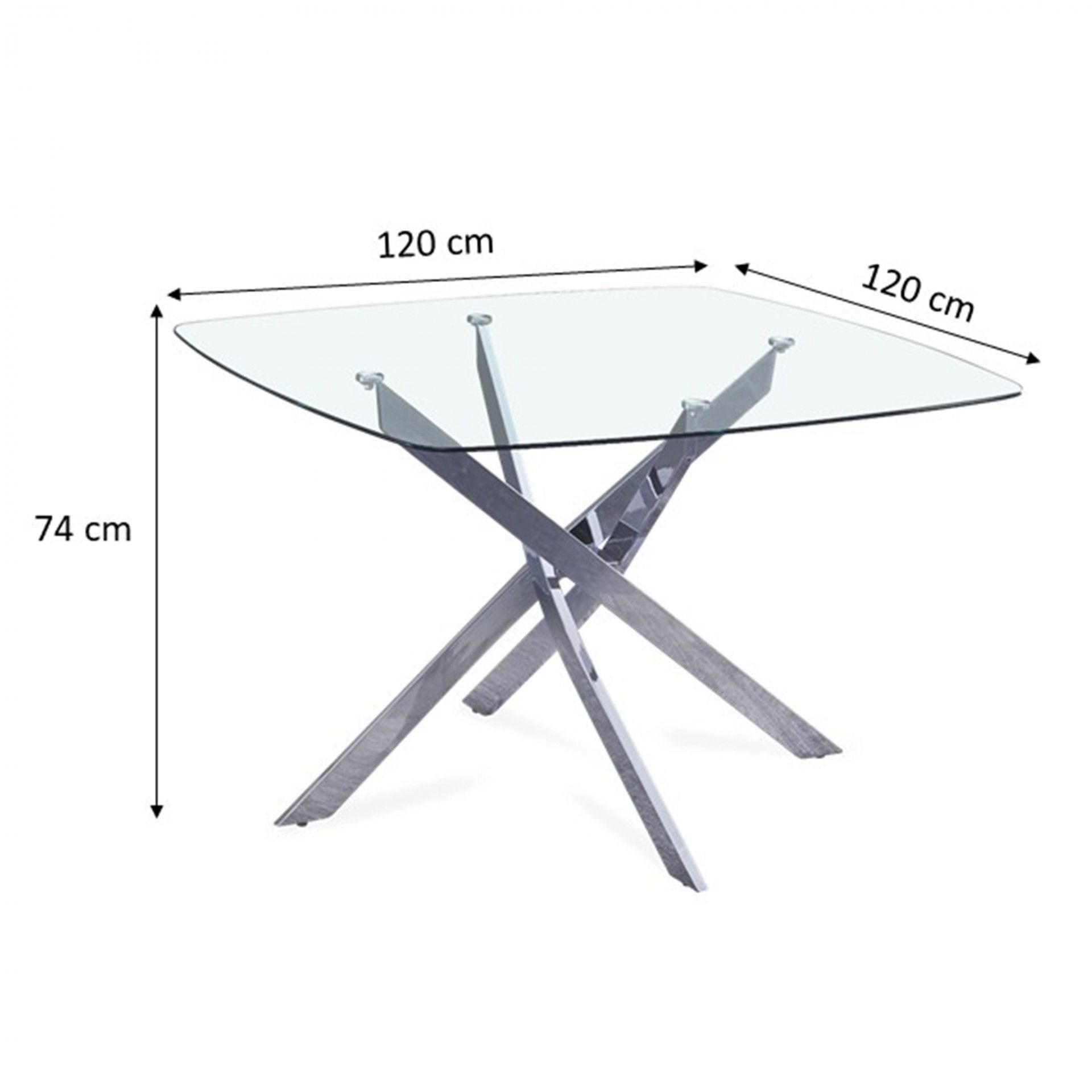 Mesa de Jantar Quadrangular em Vidro e Metal 120x120x74CM