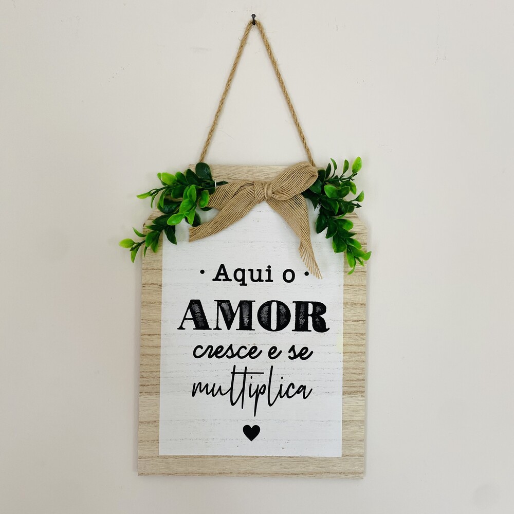 Placa de Parede - C21.5xL0.5xA30CM - Madeira - O Amor se Multiplica