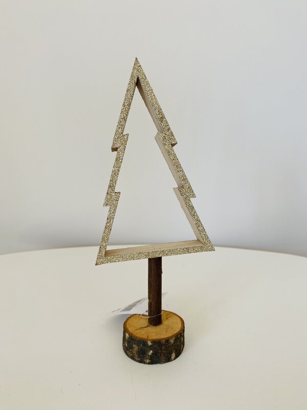 Árvore de Natal Decorativa em Madeira – Dourada - C10xL5.5xA24CM