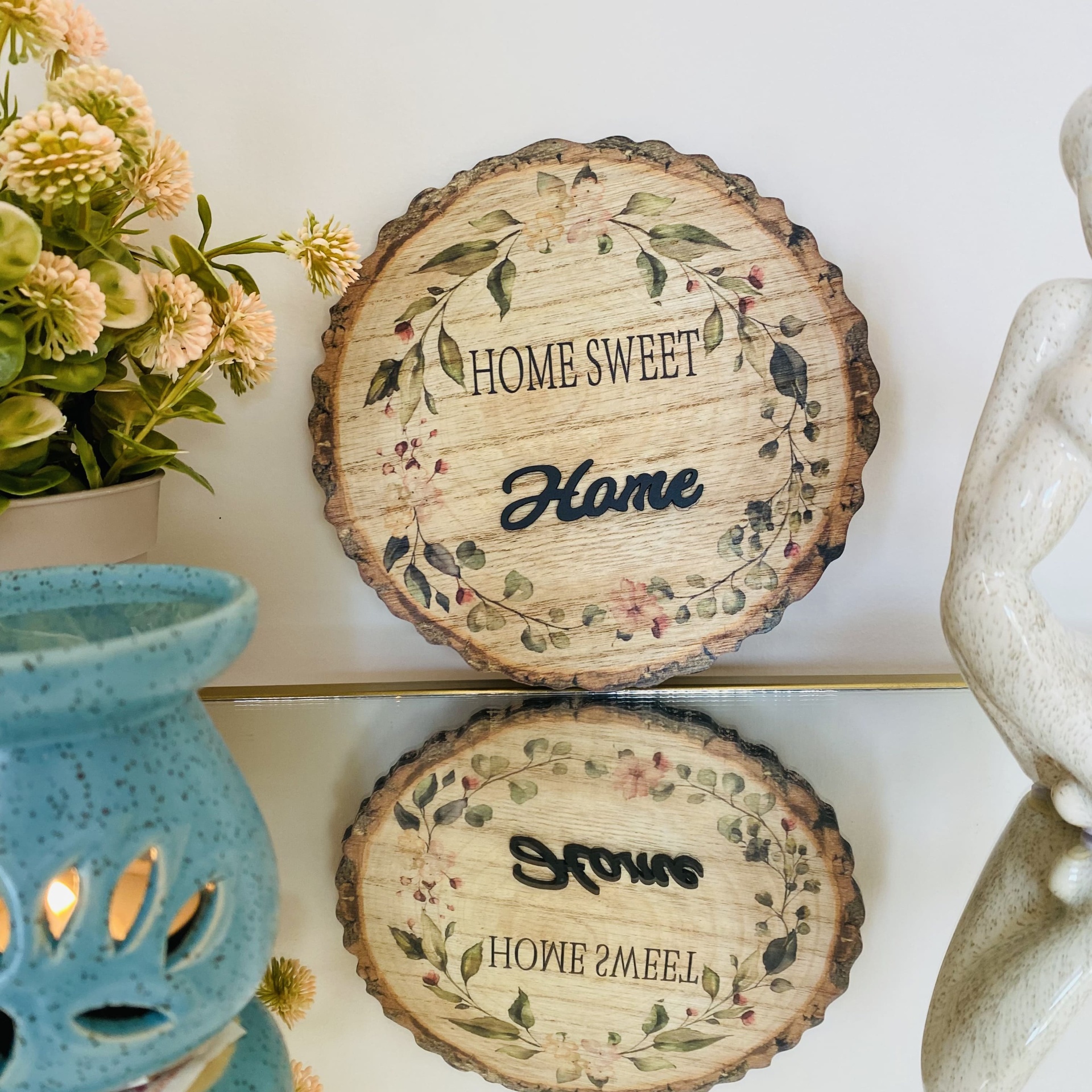 Placa Decorativa de Parede - C20xL1xA20CM - Madeira - Home Sweet Home