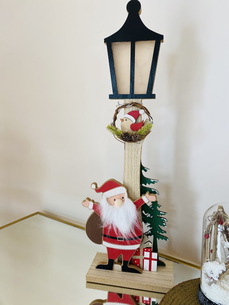 Natal - Candeeiro Farol em Madeira c/ Pai Natal - C18xL9xA57CM