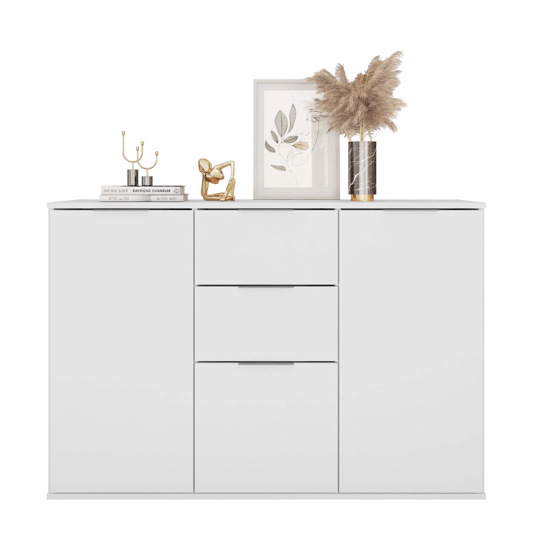 Aparador Branco Guarda Louça - C120xL37.5xA81CM -  3 Portas + 2 Gavetas