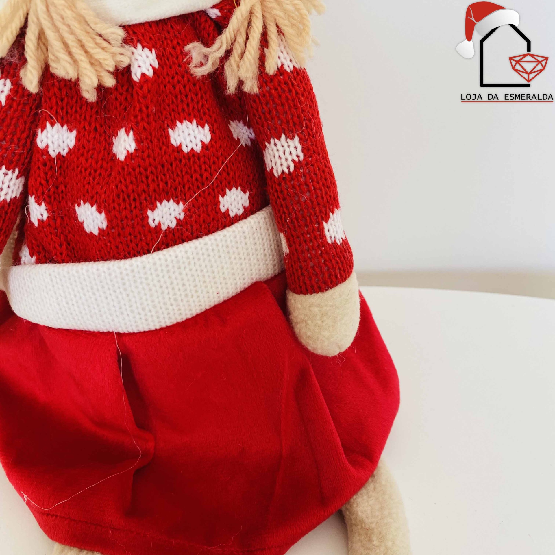 Boneca Decorativa de Natal - Branco e Vermelho