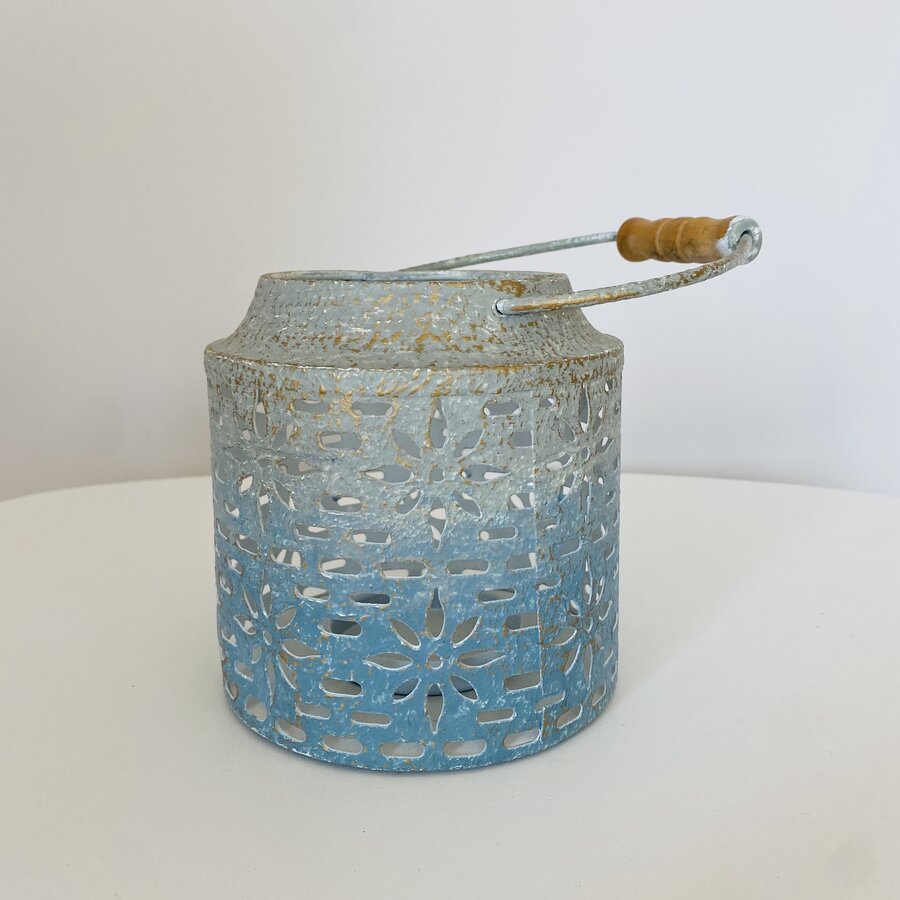 Lanterna Decorativa - Metal - Cinza e Azul - C12xA12xL12CM