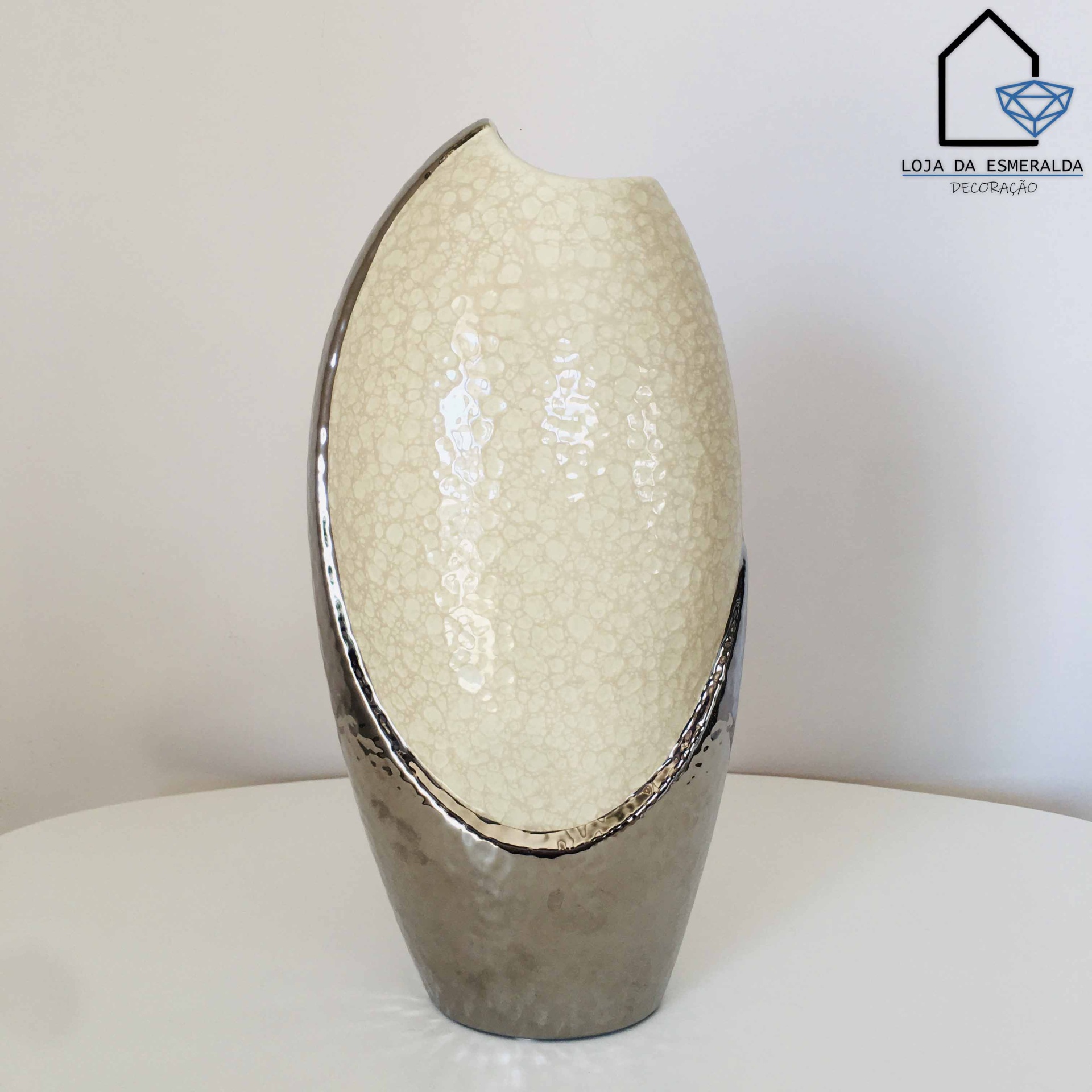 Jarra | Cerâmica | Creme e Prata | 15x8x31CM