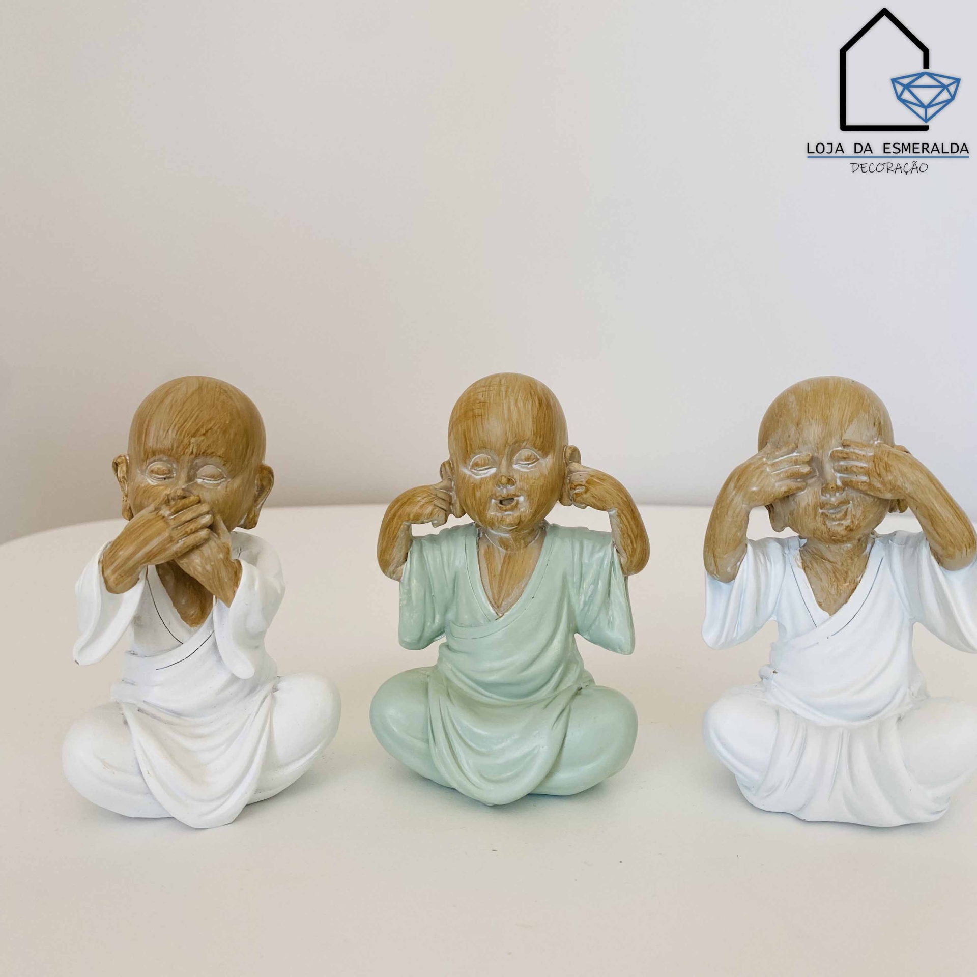 Conjunto 3 Monges Cego Surdo e Mudo Dourado 5.5x6x9CM