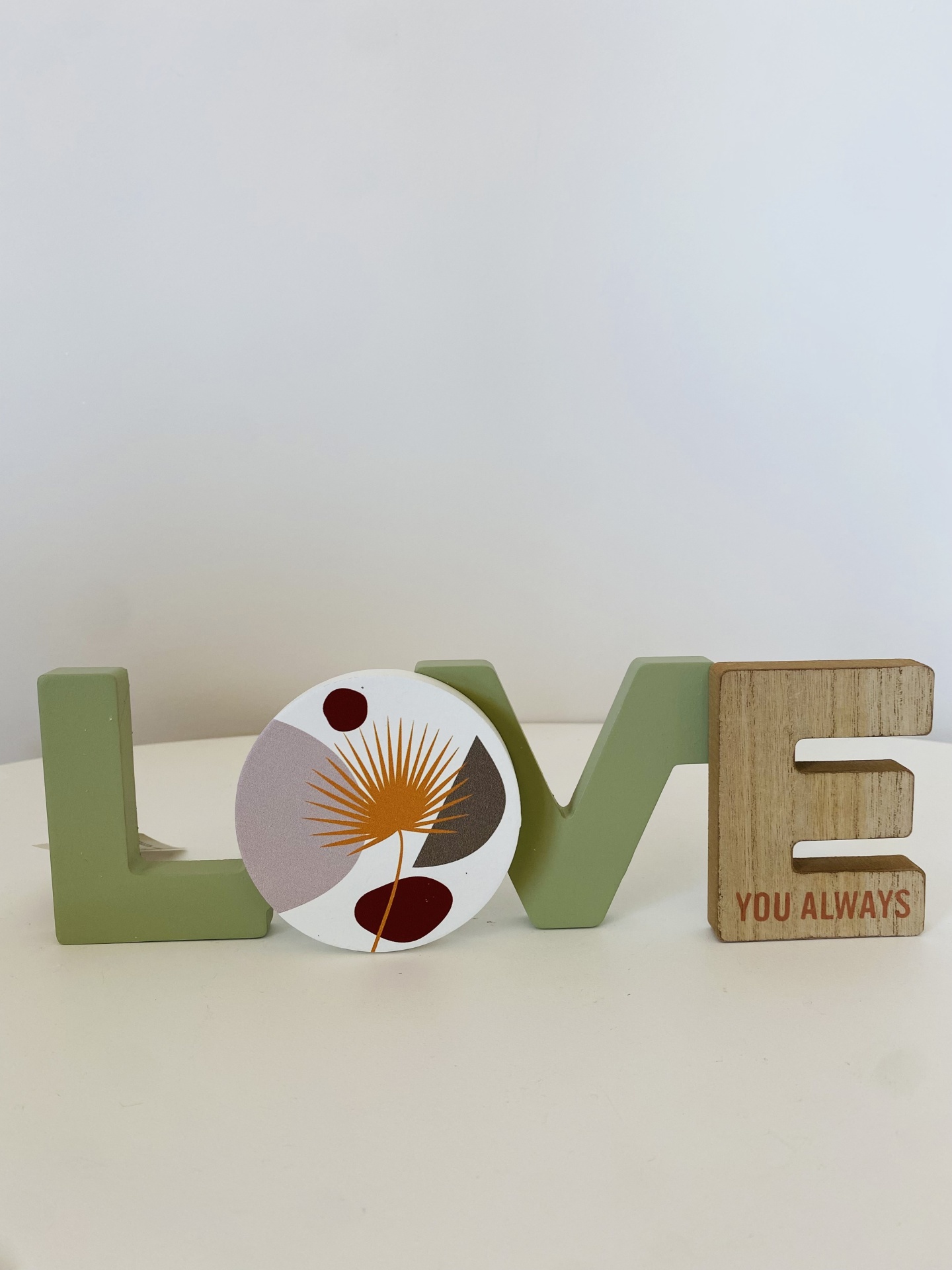 Placa Love  - C30xL1xA8.5CM - Castanho Branco Verde