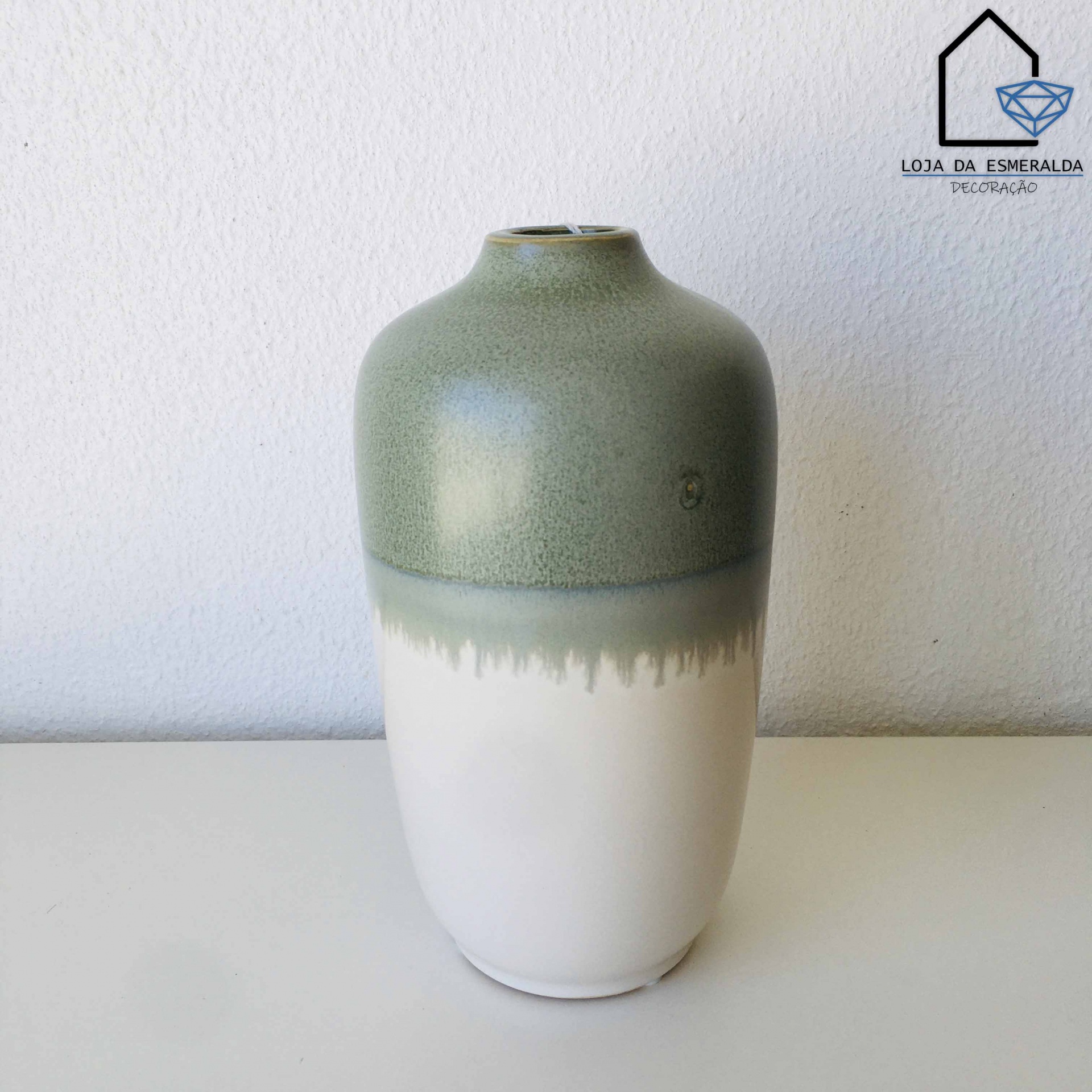 Jarra Decorativa | Creme e Verde | Cerâmica