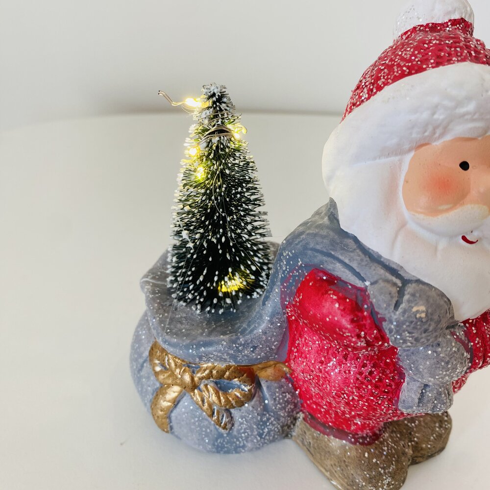 Pai Natal e Árvore com Luz - Cerâmica - C12xL7xA13.5CM