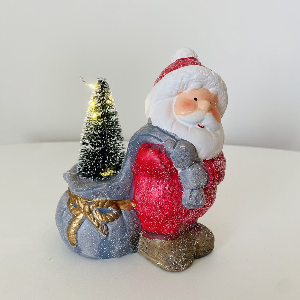 Pai Natal e Árvore com Luz - Cerâmica - C12xL7xA13.5CM