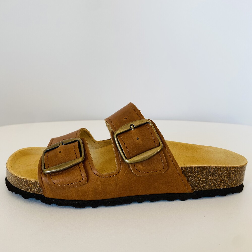 Chinelos em Pele - Camel/ mel