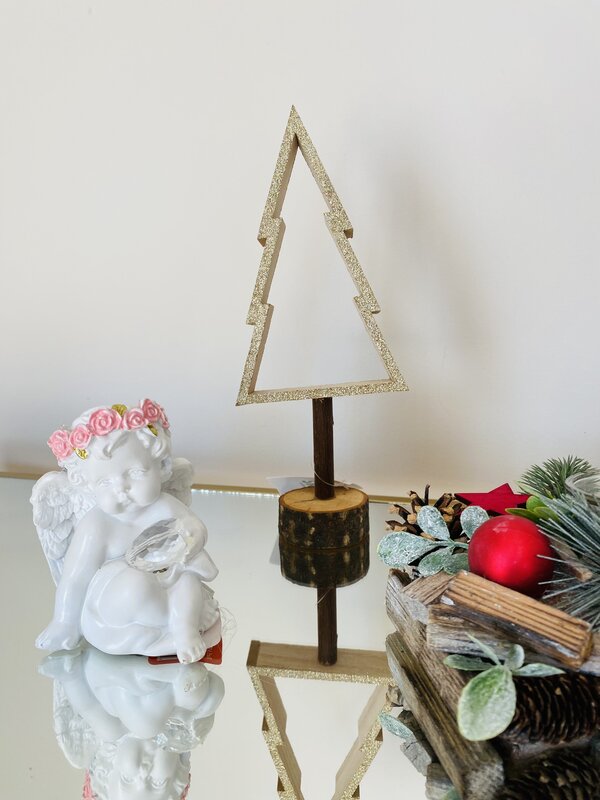 Árvore de Natal Decorativa em Madeira – Dourada - C10xL5.5xA24CM