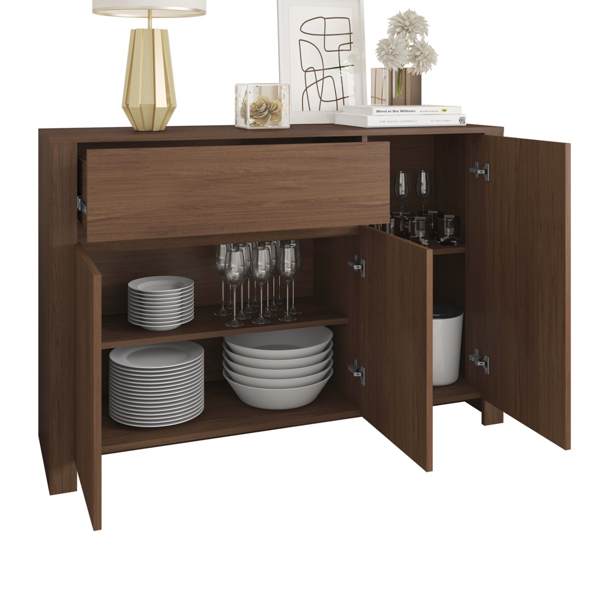 Aparador Nogueira (3 Portas + 1 Gavetas) | Madeira | 120x38x82CM