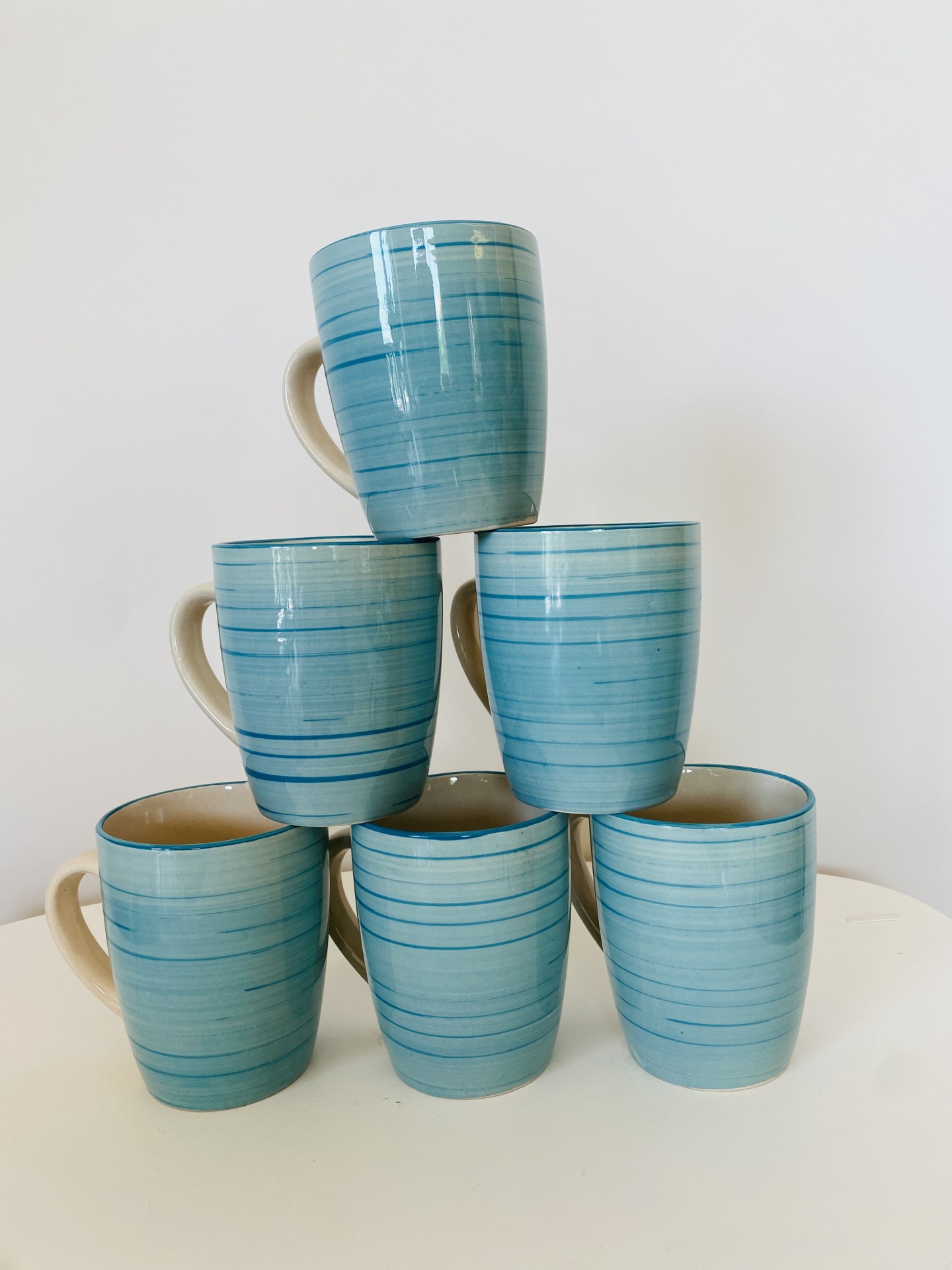 Caneca  - Cerâmica - 300ml - Azul e Creme