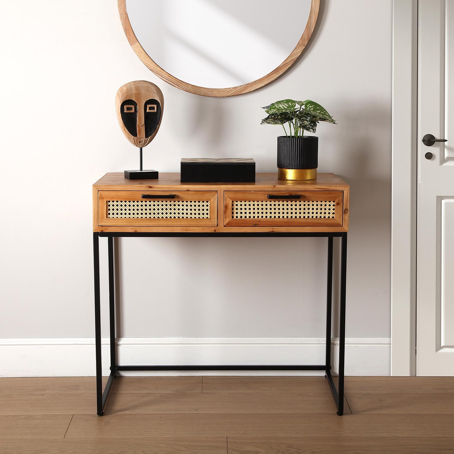 Consola de Entrada | 2 Gavetas | Madeira & Metal | 100X30X78CM