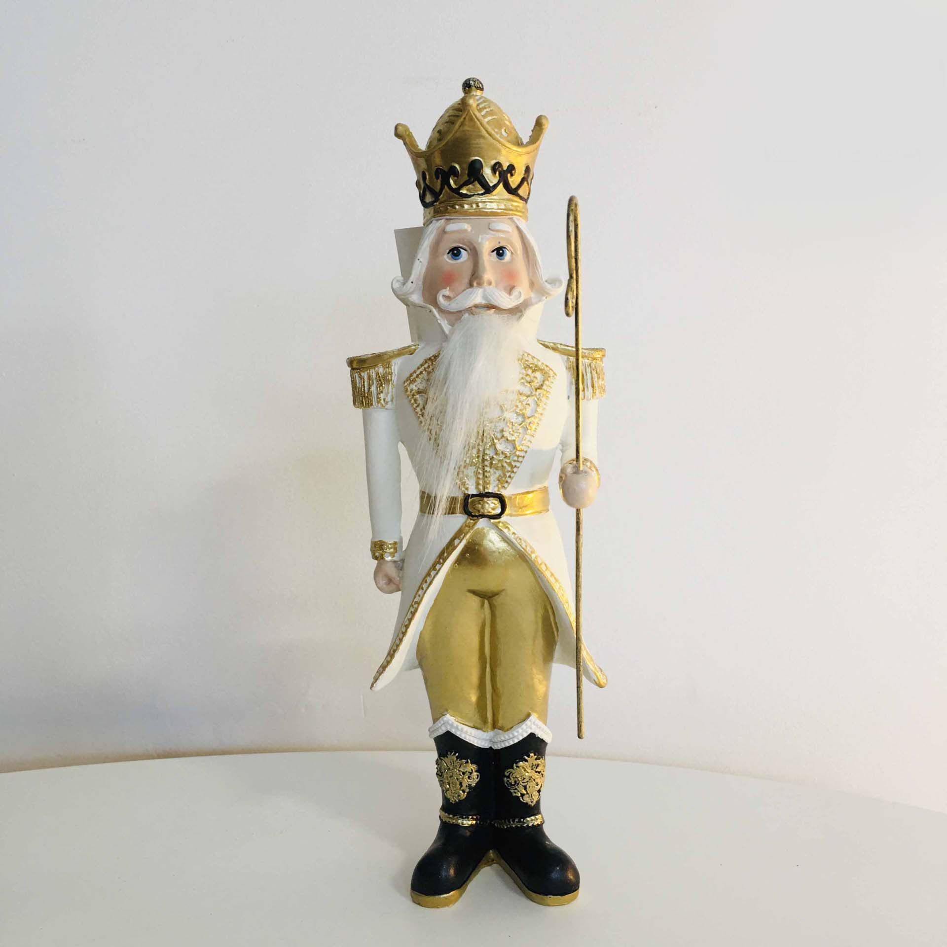 Soldado Quebra-Nozes de Natal - Branco e Dourado - 10x10x30CM