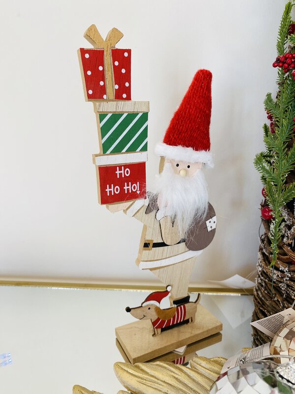 Pai Natal Decorativo - Madeira e Tecido - C11xL5xA30CM