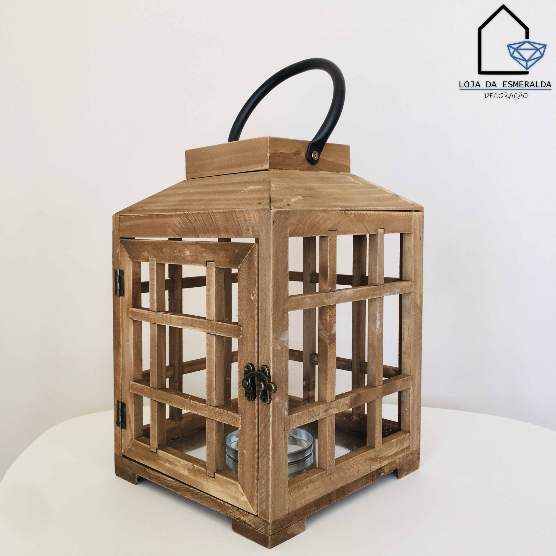 Lanterna Porta-Velas em Madeira | 20x20x28.5CM