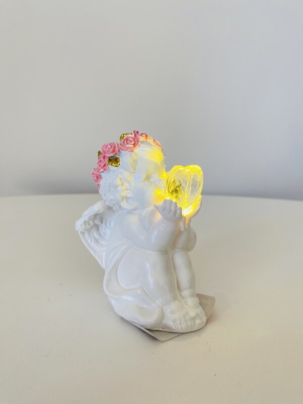 👼Anjo de Natal decorativo c/Luz - Branco e Rosa - C6xL7xA9.5CM