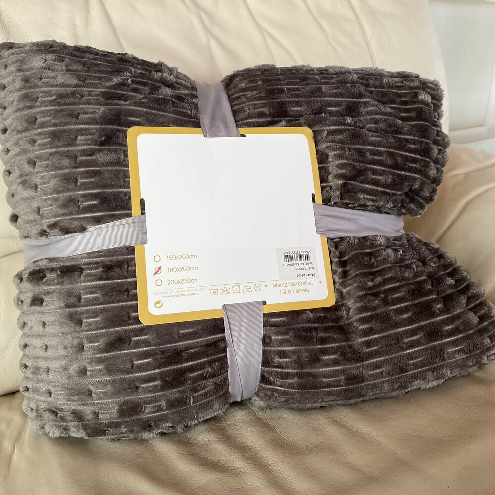 Manta Dupla - Lã e Flanela - Antracite -  180X200CM