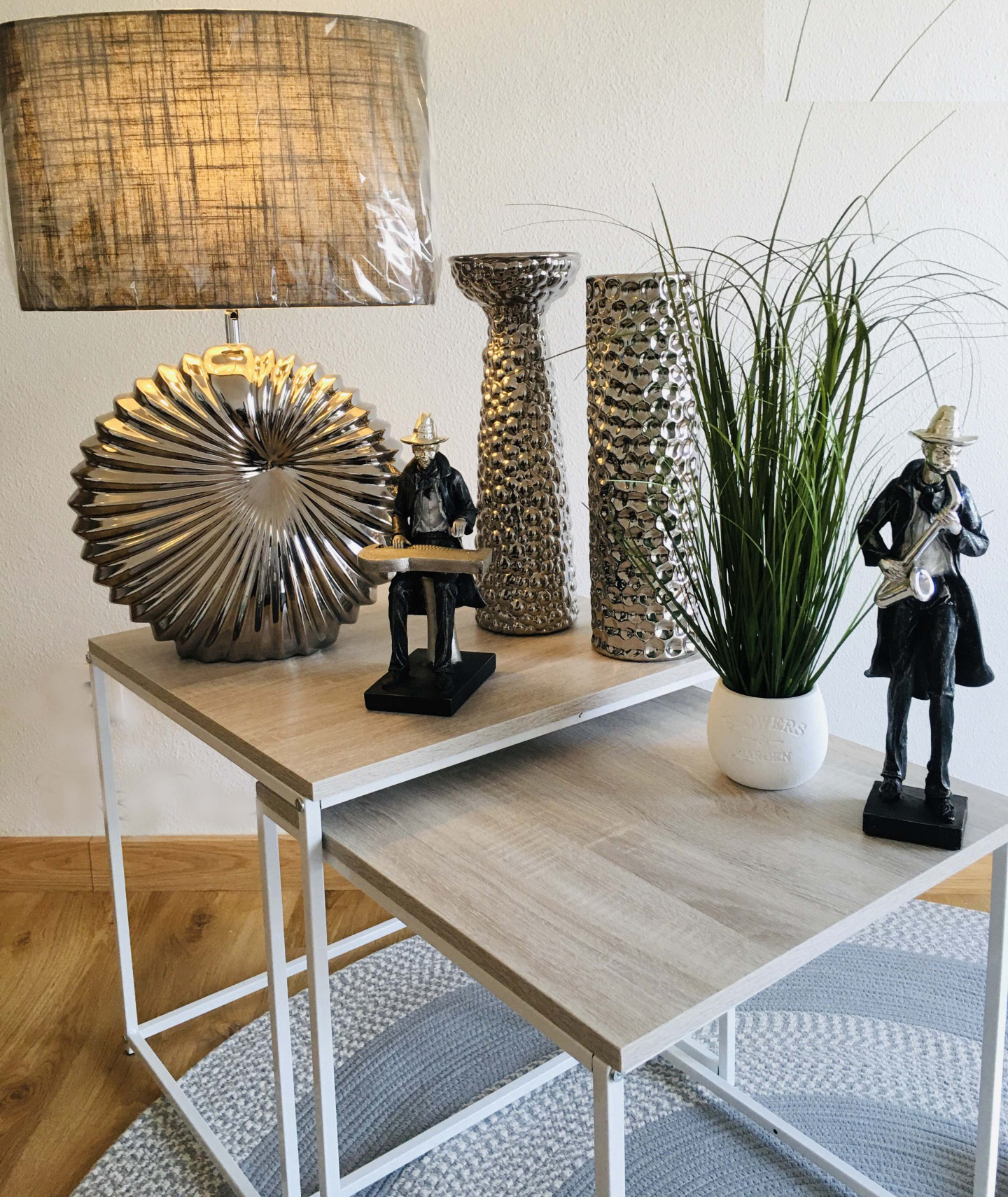 Candeeiro em Cerâmica Prateado