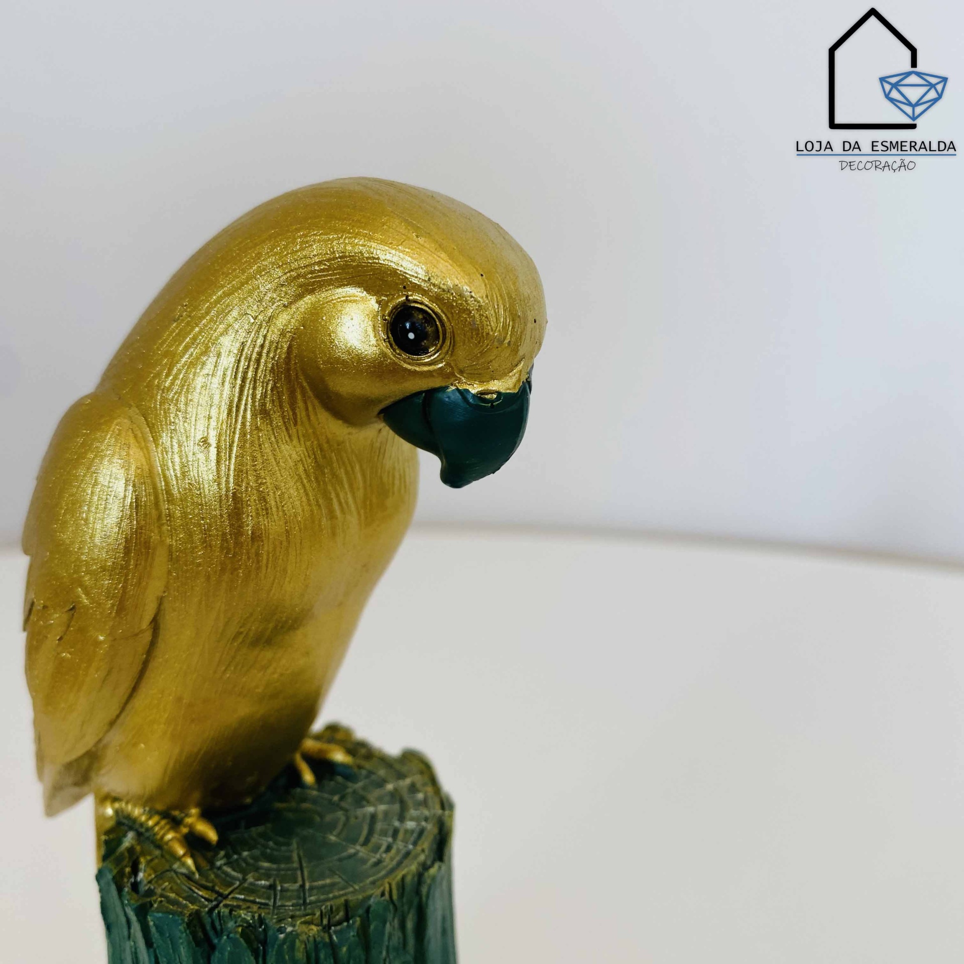 Peça Decorativa | Papagaio | Verde e Dourado | 6x7x15CM