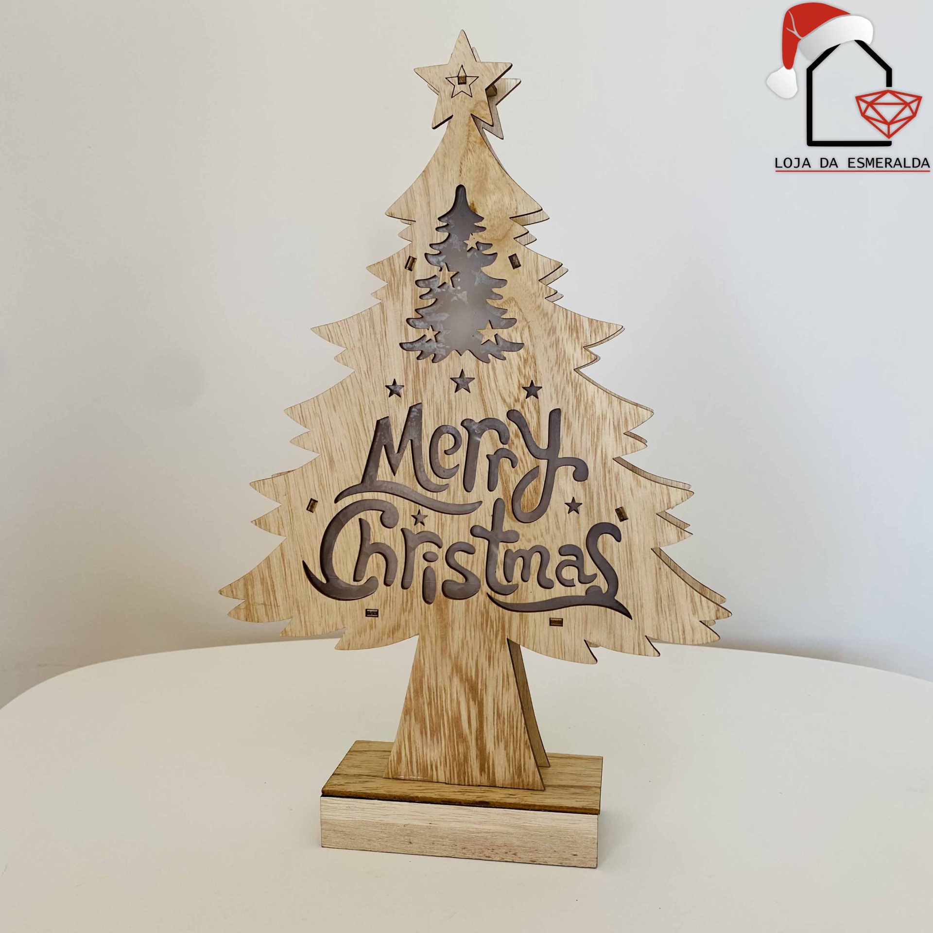 Árvore de Natal Decorativa de Natal com Luz - Madeira - 21X2.5X32CM